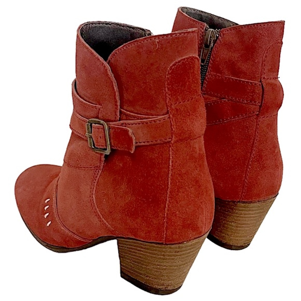 Sundance Brick Red Suede Stitch Block Heel Ankle Bootie View 3